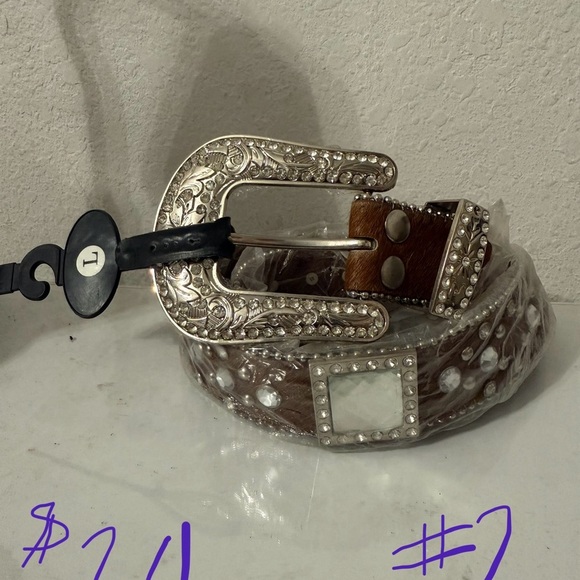 Brown Leather Belt with Silver Buckle - Picture 1 of 1
